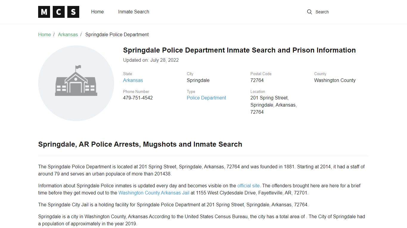 Springdale, AR Police and Jail Records