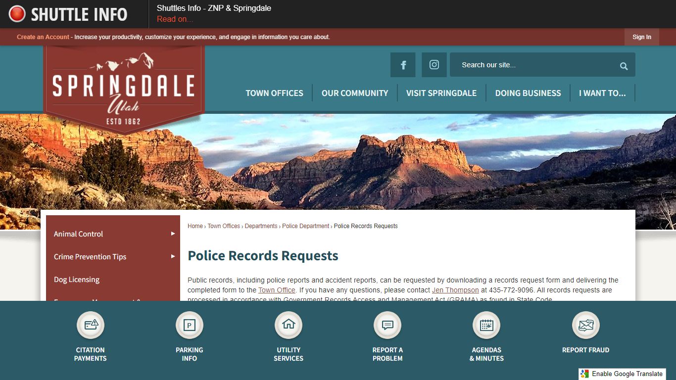 Police Records Requests | Springdale, UT