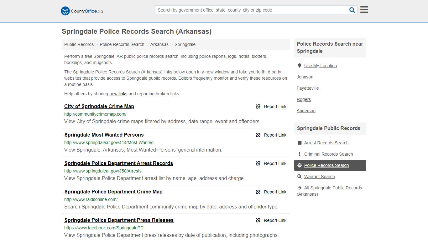 Springdale Police Records Search (Arkansas) - County Office