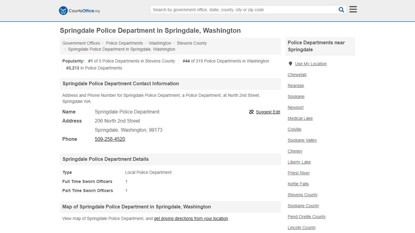 Springdale Police Department - Springdale, WA (Address and Phone)